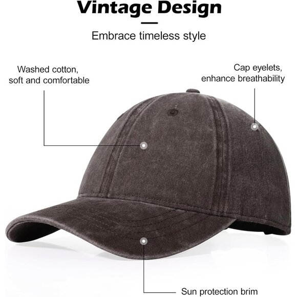 ✨LiuSuper Men Black Big Head Low Profile Baseball Cap Oversized Plain Denim Hat - Picture 3 of 7